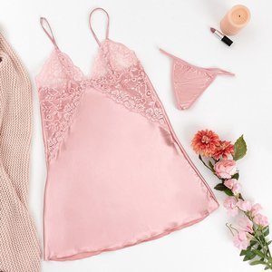 Women's pink lace nightdress with thongs - Belizna