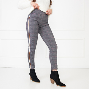 Women's pink plaid warm leggings with brown stripe PLUS SIZE - Clothing