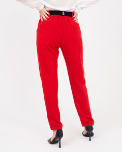 Women's red fabric trousers with a belt - Clothing