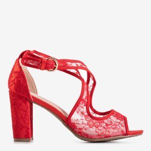 Women's red lace sandals on the Lorika post - Footwear