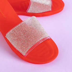 Women's red rubber slippers with cubic zirconia Niamh - Footwear