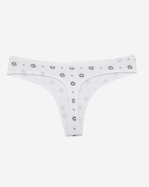 Women's white cotton thongs with flowers - Underwear