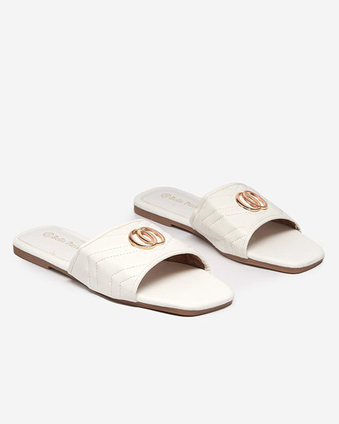 Women's white eco-leather slippers with golden Daliso decoration - Footwear