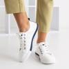 Women's white openwork sneakers with navy blue inserts Sipra - Footwear