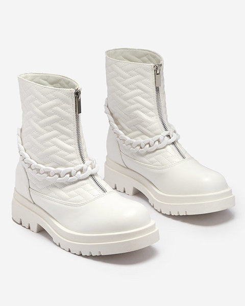Women's white quilted boots with chain Gecila - Footwear