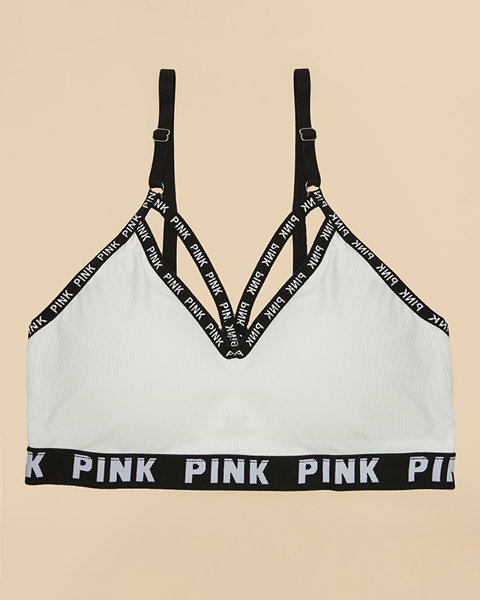 Women's white sports bra with inscriptions - Underwear