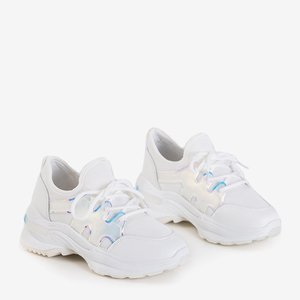 Women's white sports shoes with Amelis holographic inserts - Footwear