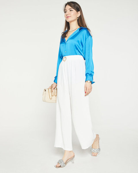 Women's white wide palazzo trousers with embellishment - Clothing