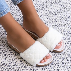 Women's white women's slippers with fur Kaspiania - Footwear