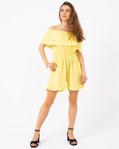 Yellow ladies short jumpsuit with frills - Clothing