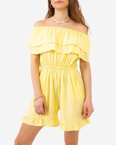 Yellow ladies short jumpsuit with frills - Clothing