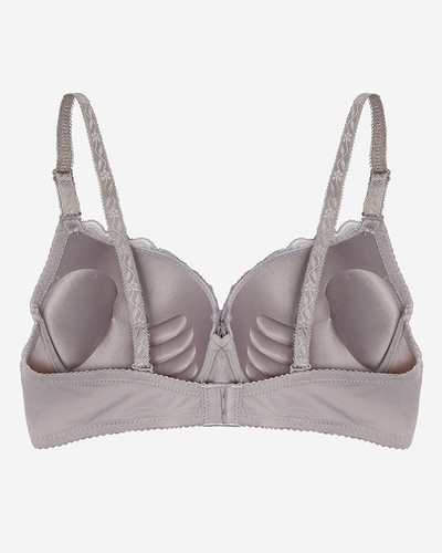 Gray women's bra with lace insert - Underwear